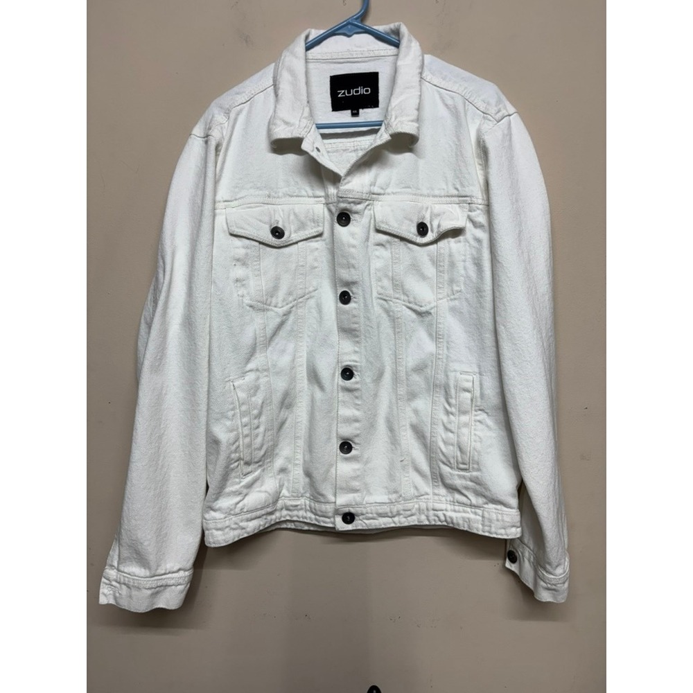 Zudio White Denim Jacket XXL Classic Trucker Button Front Oversized Layering
